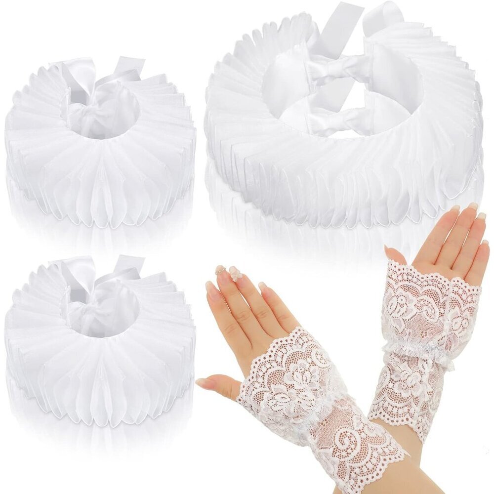 Halloween Lace Collar Cuff Set Ruffle Clown Bridal Prom Gloves Women